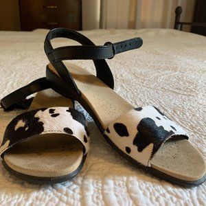 Flat sandals by Hotter, dark brown and white cowskin, US size 9